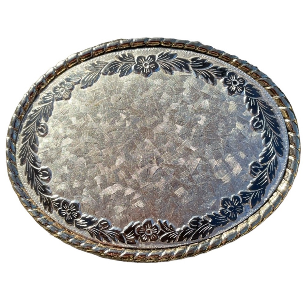 W Branded Floral Border Abstract Belt Buckle Made in USA Fits 1.5” Belt